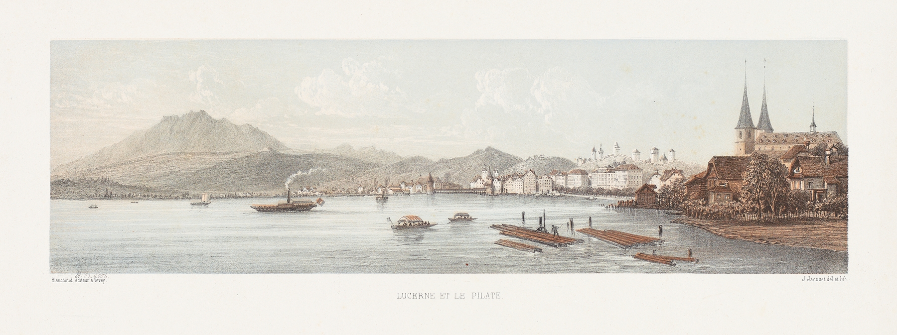 Lucerne et le Pilate by Jean Jacottet, oil on canvas depicting a tranquil lake and mountains.