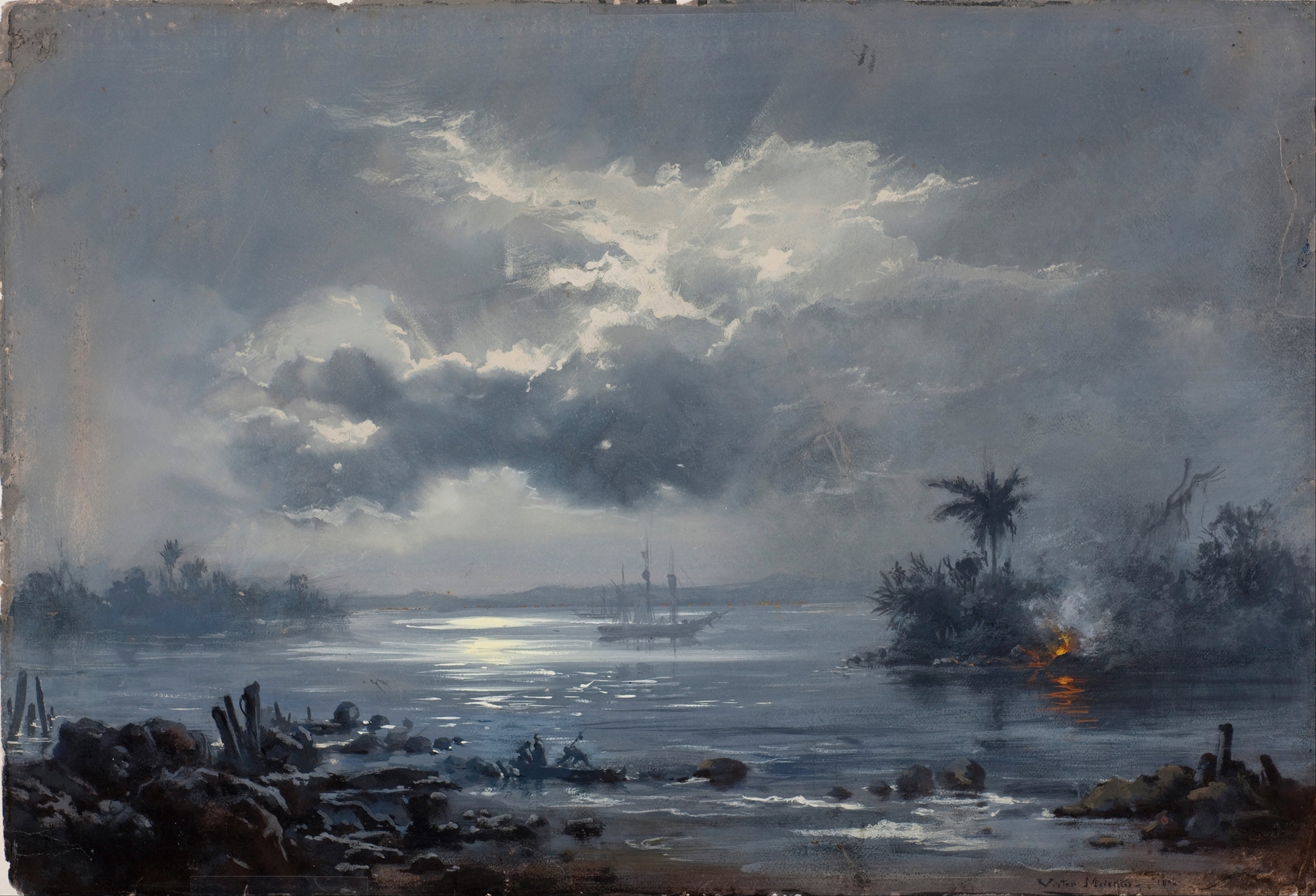 Study for ‘Passage of Humaitá’ by Victor Meirelles, oil painting depicting historical figures in a landscape.