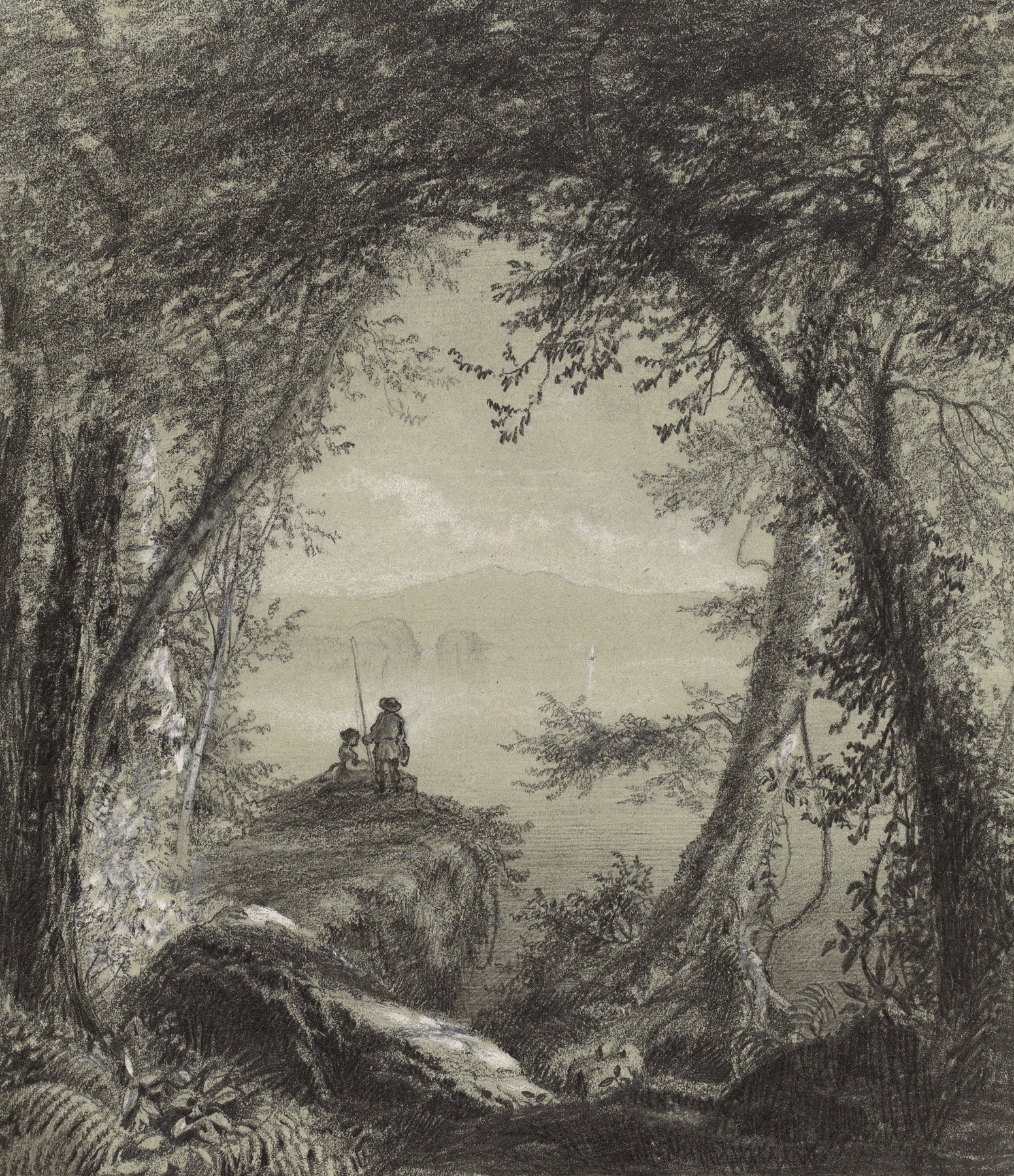 Lake George by Richard William Hubbard, oil painting depicting serene lake with trees and cliffs.