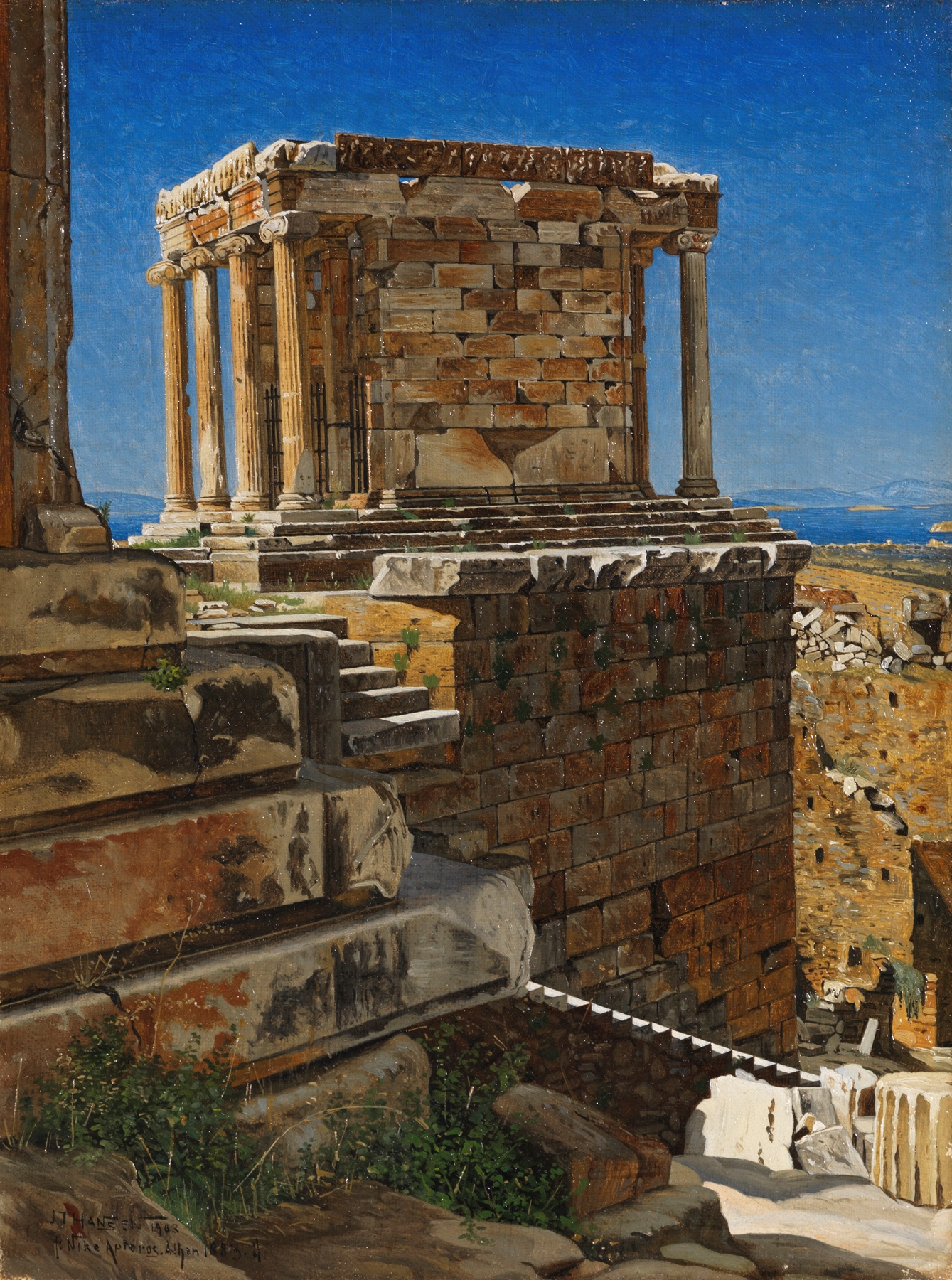 Tempel der Nike, Akropolis by Josef Theodor Hansen, depicting ancient ruins in an unknown medium.