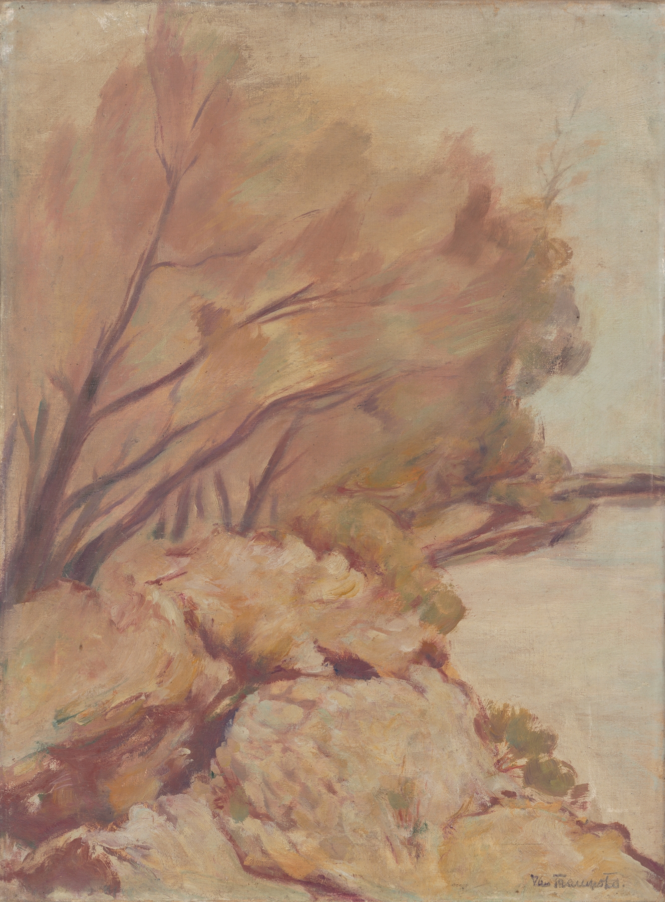 Landscape with river and light interplay, oil painting by Jan Trampota