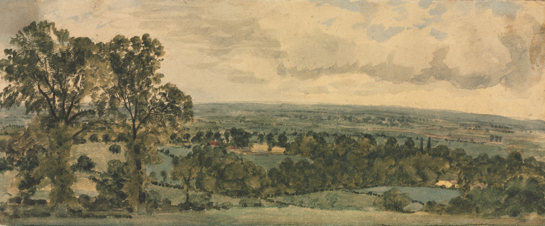 Landscape by John Constable, oil painting depicting a serene clearing under a stormy sky.