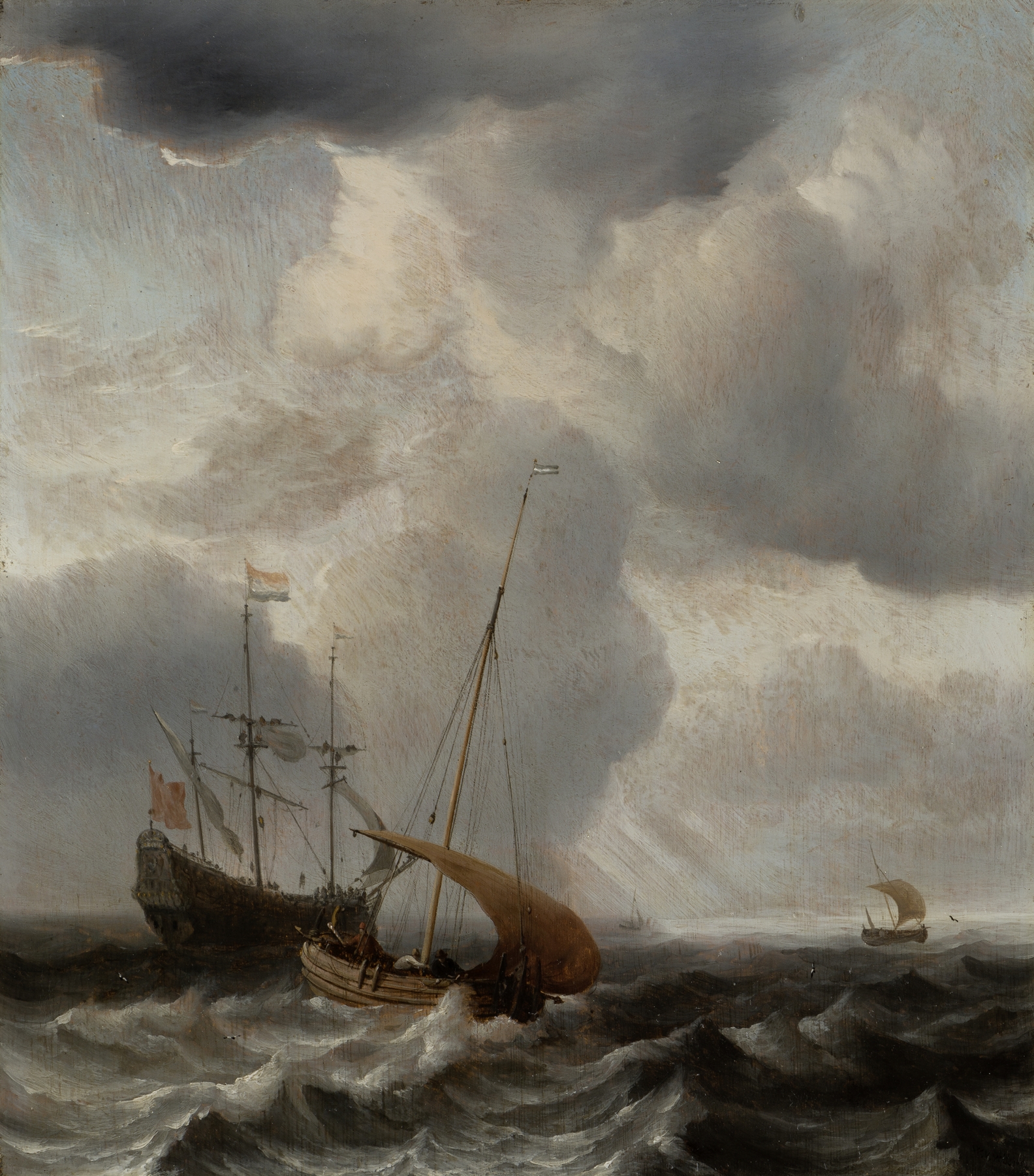 Stormy Sea with Ships, by Willem van de Velde the Younger, public domain