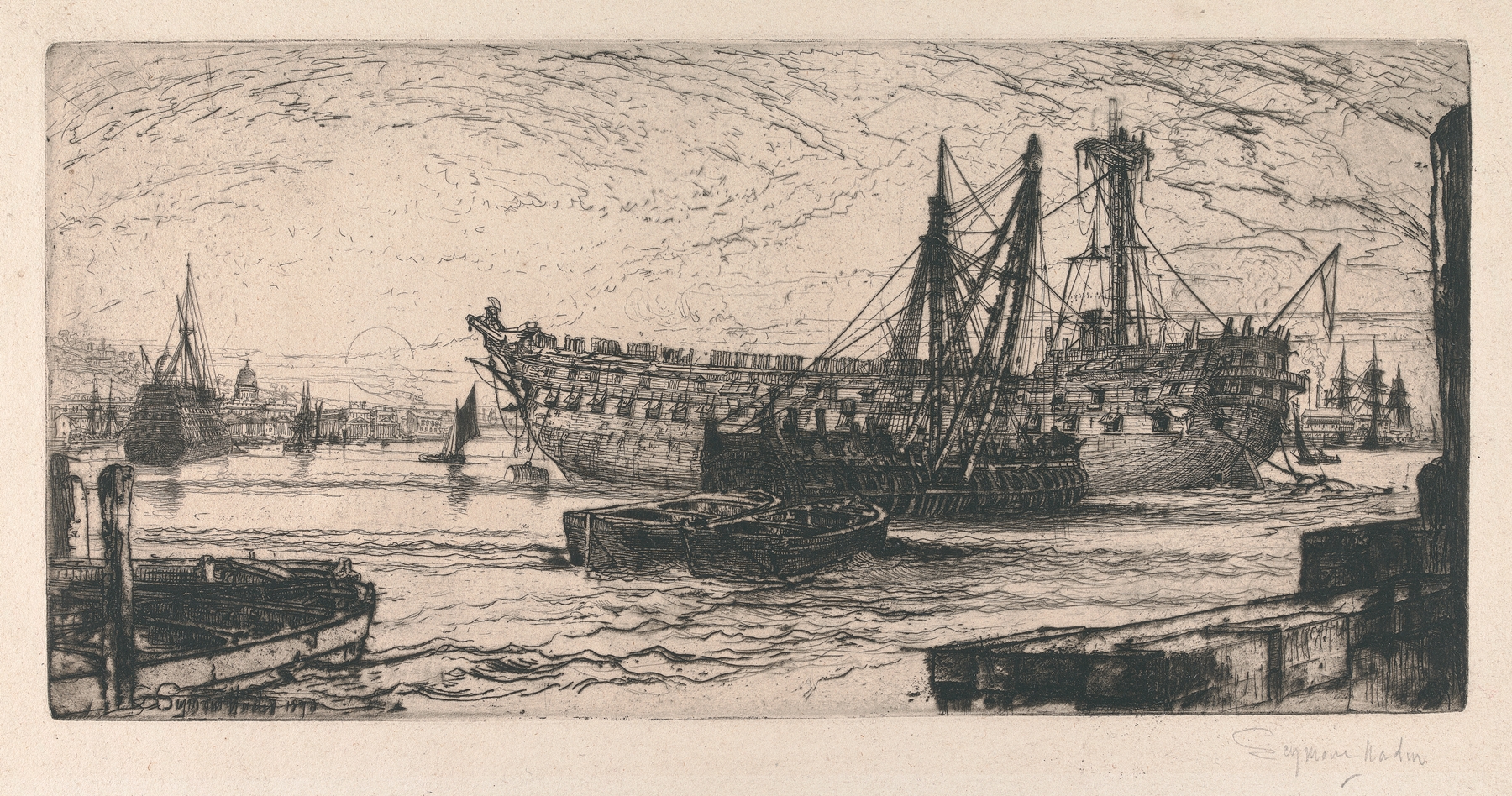 The Breaking Up of the Agamemnon, etching by Francis Seymour Haden depicting a ship in turbulent waves.