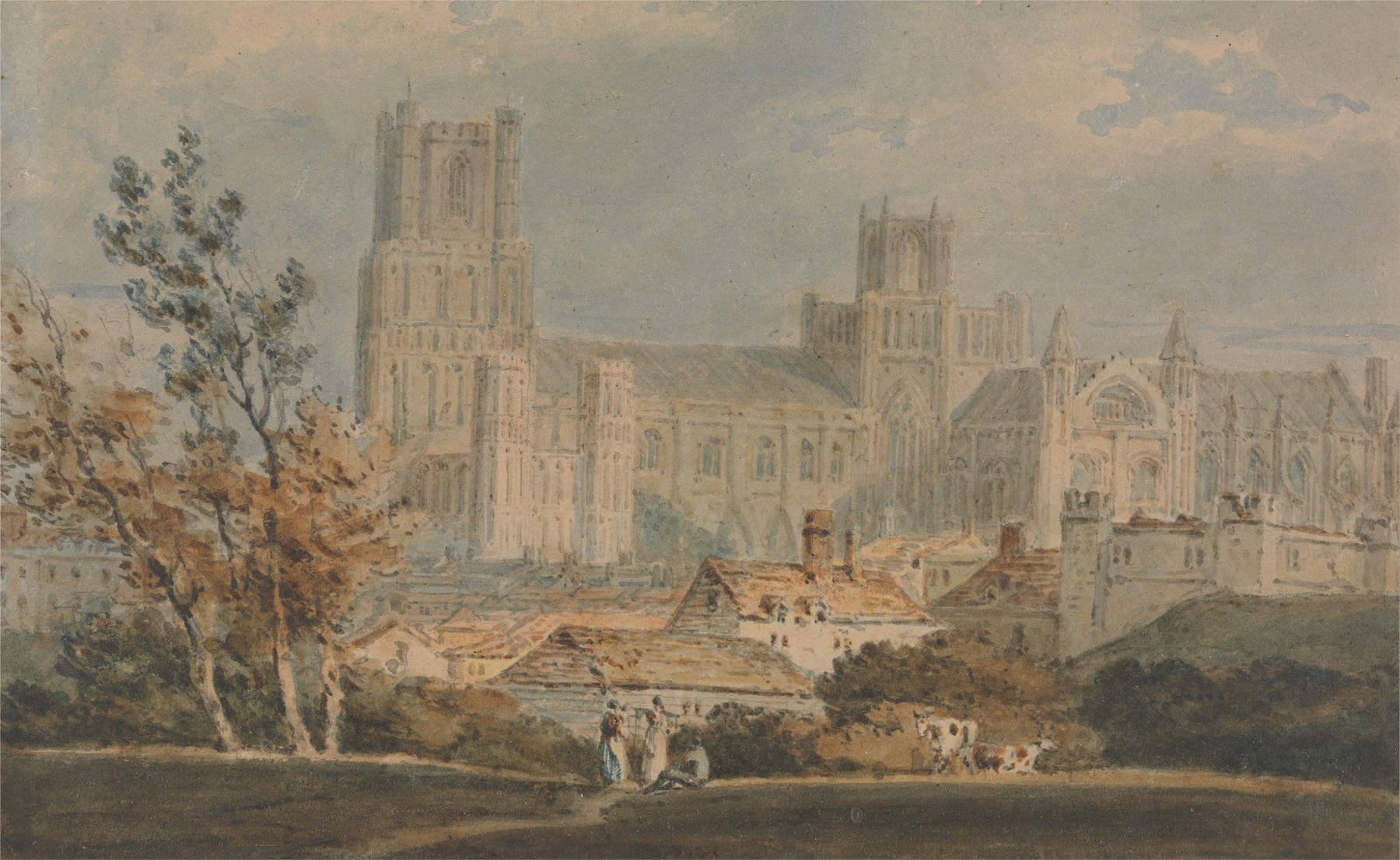 Ely Cathedral, oil painting by Joseph Mallord William Turner, featuring gothic architecture and a dramatic sky.
