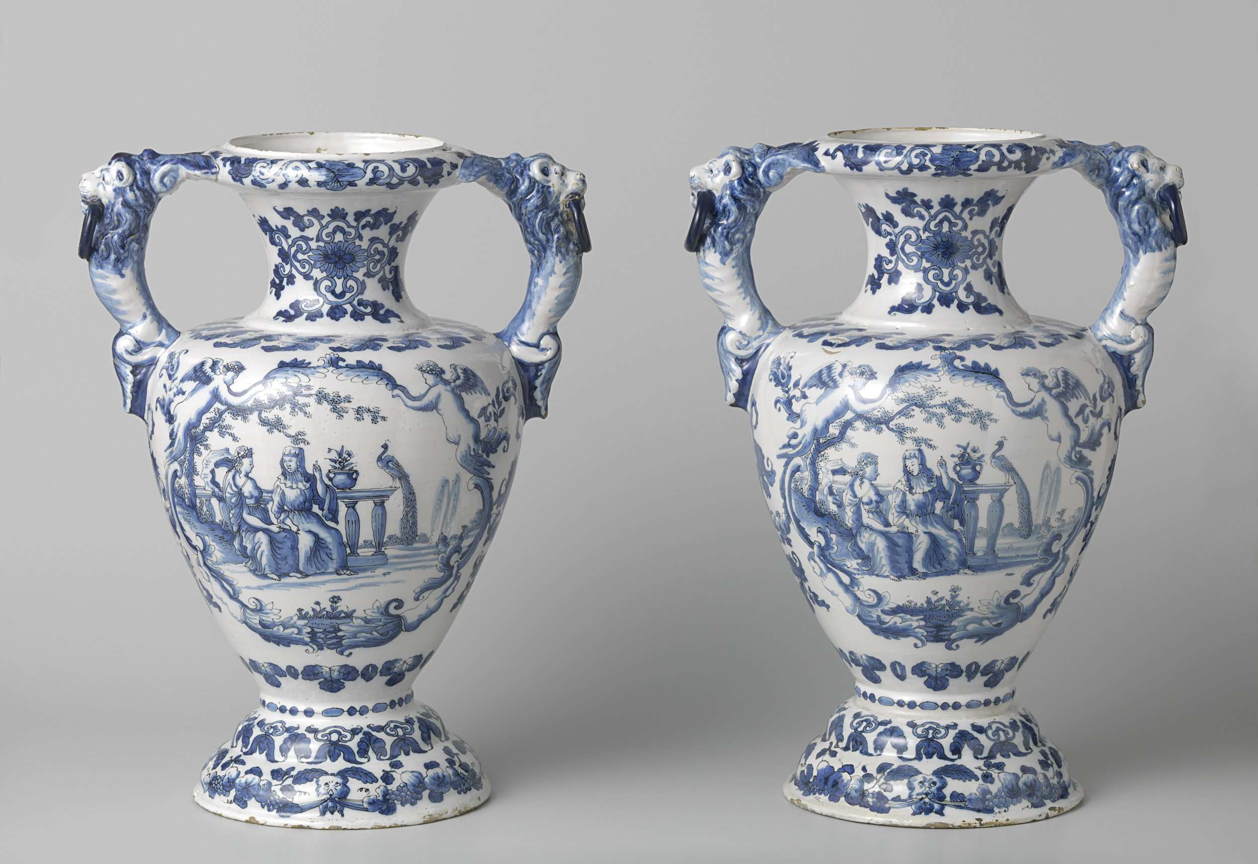 Earthenware vases depicting Vertumnus, Pomona, and Flora by Het Jonge Moriaanshooft
