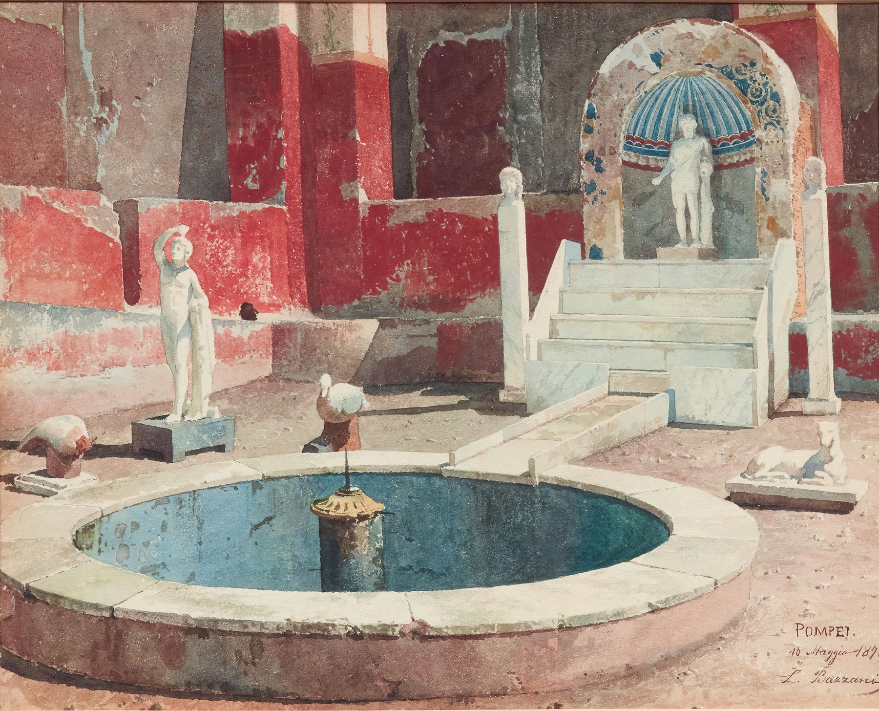 Interior scene with atrium and mosaic floor, oil painting by Luigi Bazzani