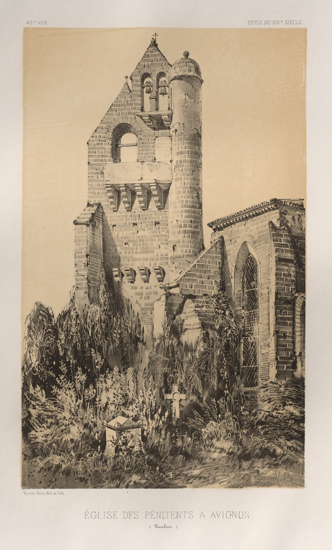 Église Des Pénitents À Avignon by Victor Petit, oil on canvas depicting a church facade.