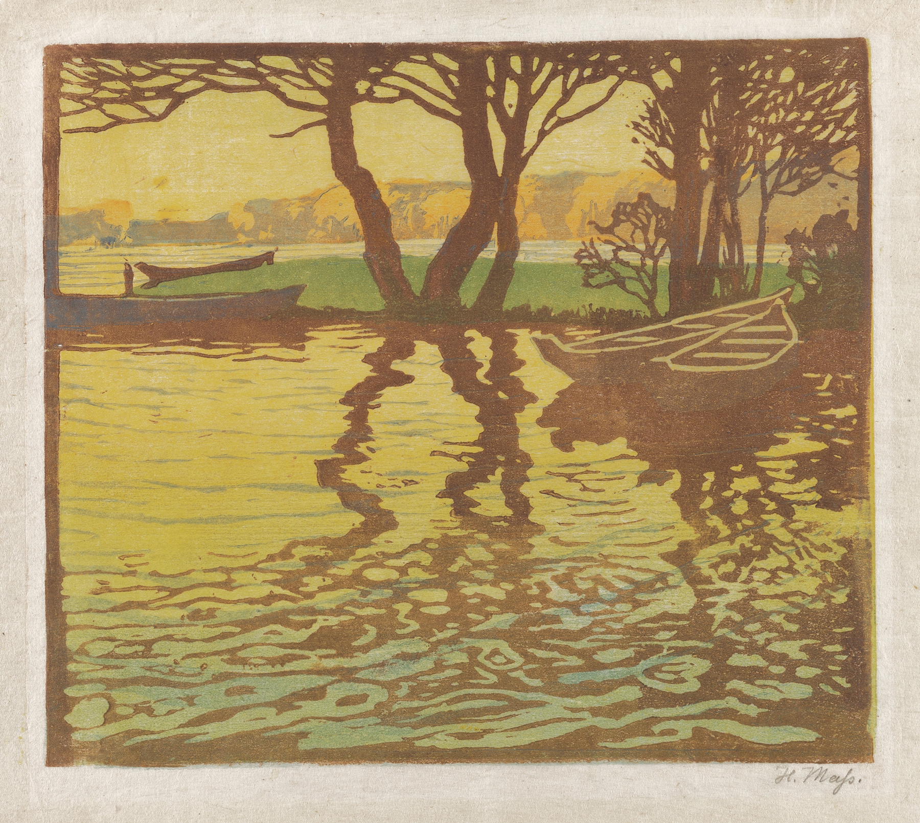 Reflections by Helene Mass, Impressionism, depicting water and reflections