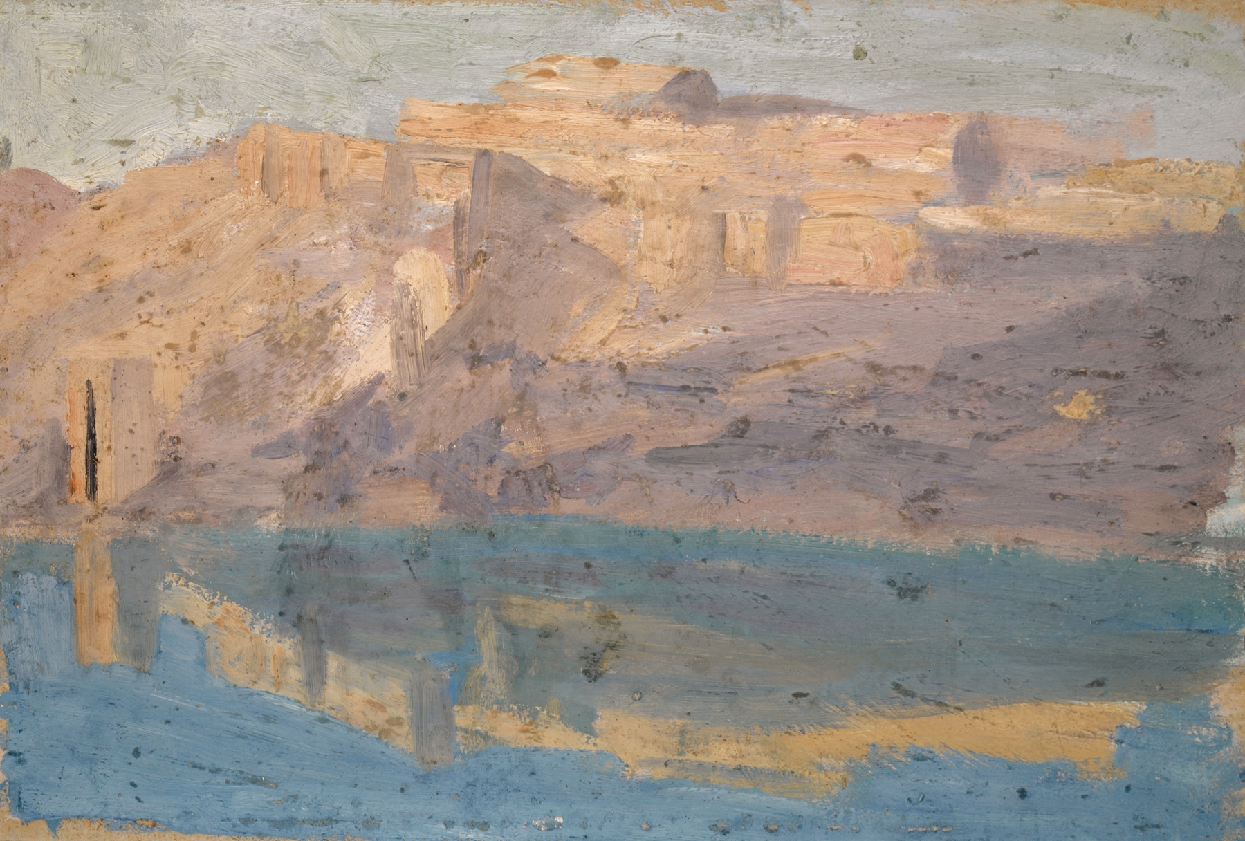 Felsufer des Tajo bei Toledo by Ernst Schiess, oil on canvas depicting cliffs and river.