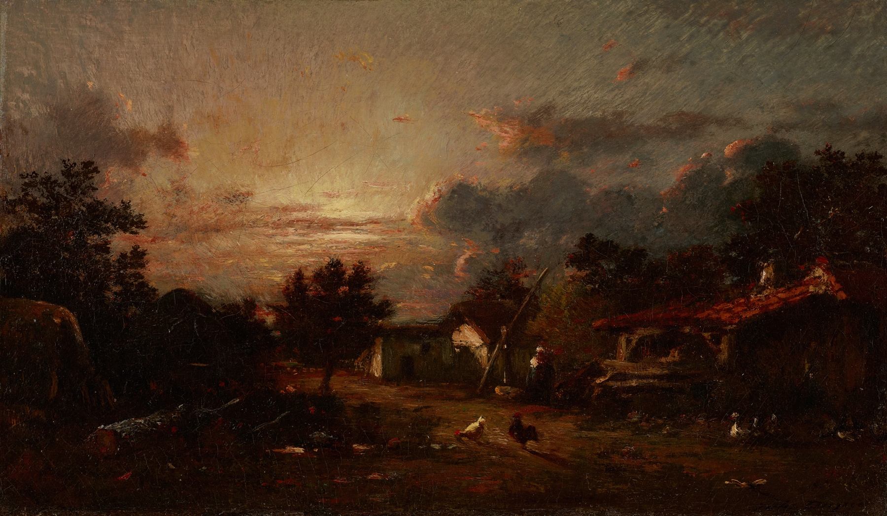 Village Scene, Sunset, by Jules Dupré, public domain