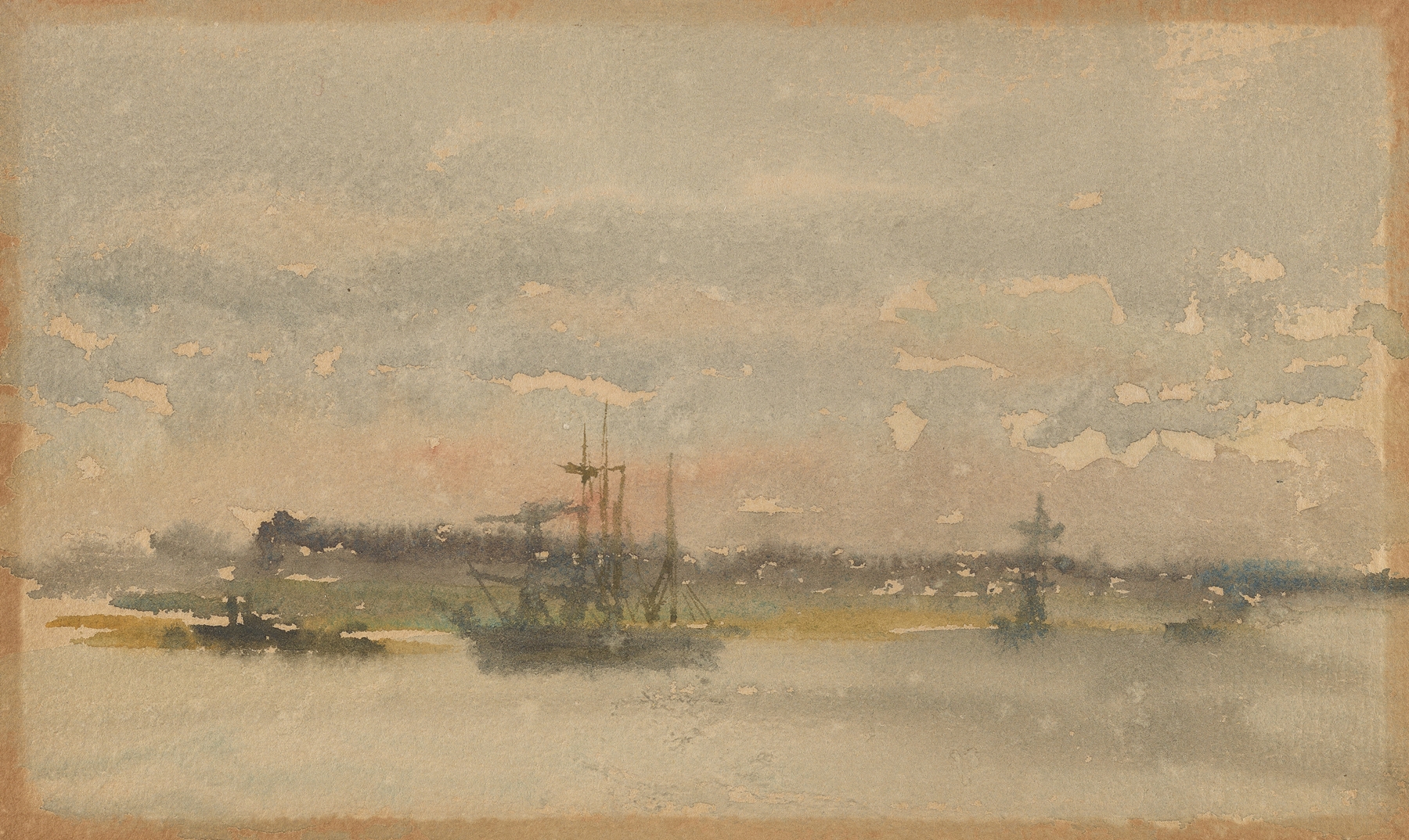 Erith–Evening by James Abbott McNeill Whistler, oil on canvas depicting a twilight river landscape.