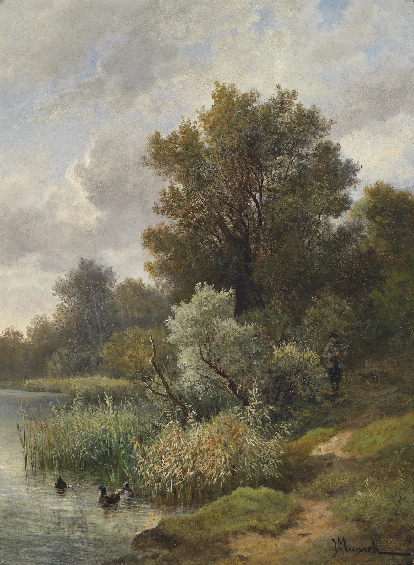 Serene figures in vibrant colors, oil on canvas by Leopold Munsch