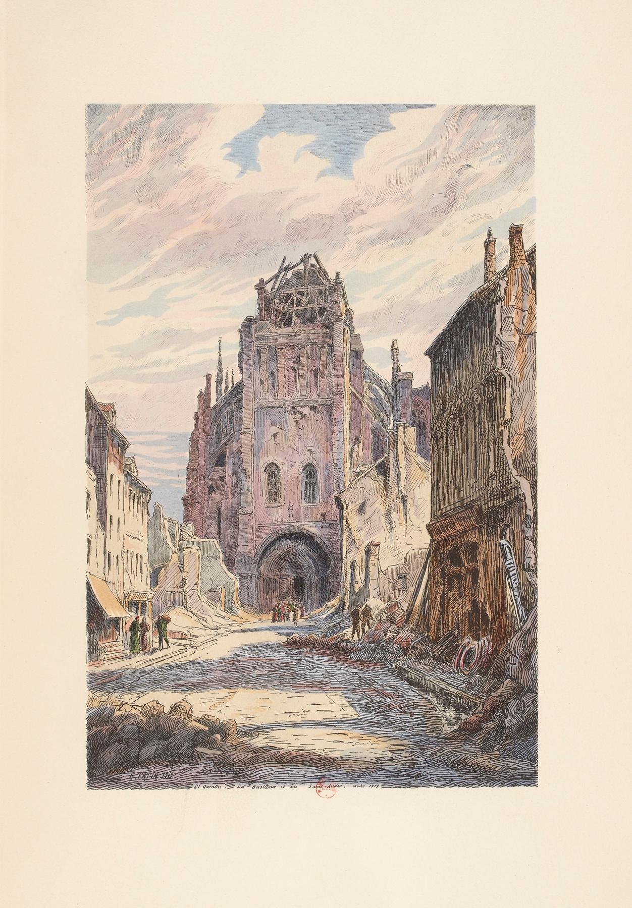 Saint-Quentin – La Collégiale vue de la rue Saint-Andre, oil on canvas by E. Tatin