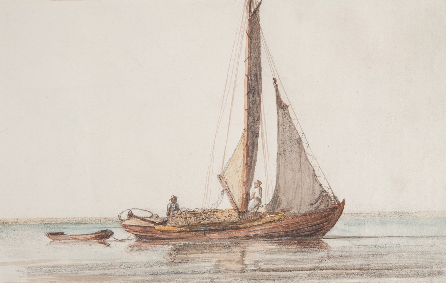 Lakeside scene with a boat at dawn, oil on canvas by Bror Jacob Adelborg