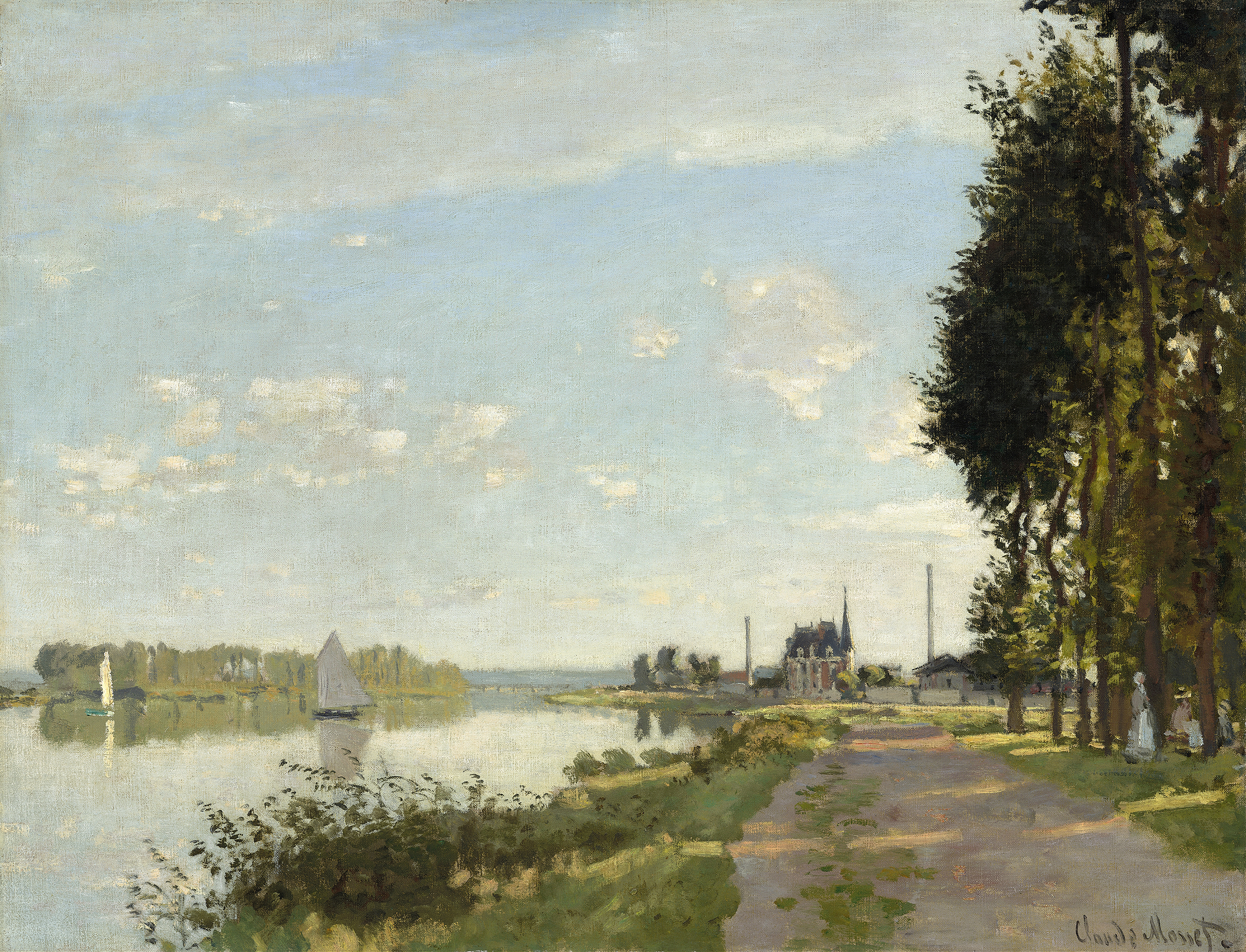 Argenteuil by Claude Monet, oil on canvas, depicting the Seine with vibrant blue and green hues.