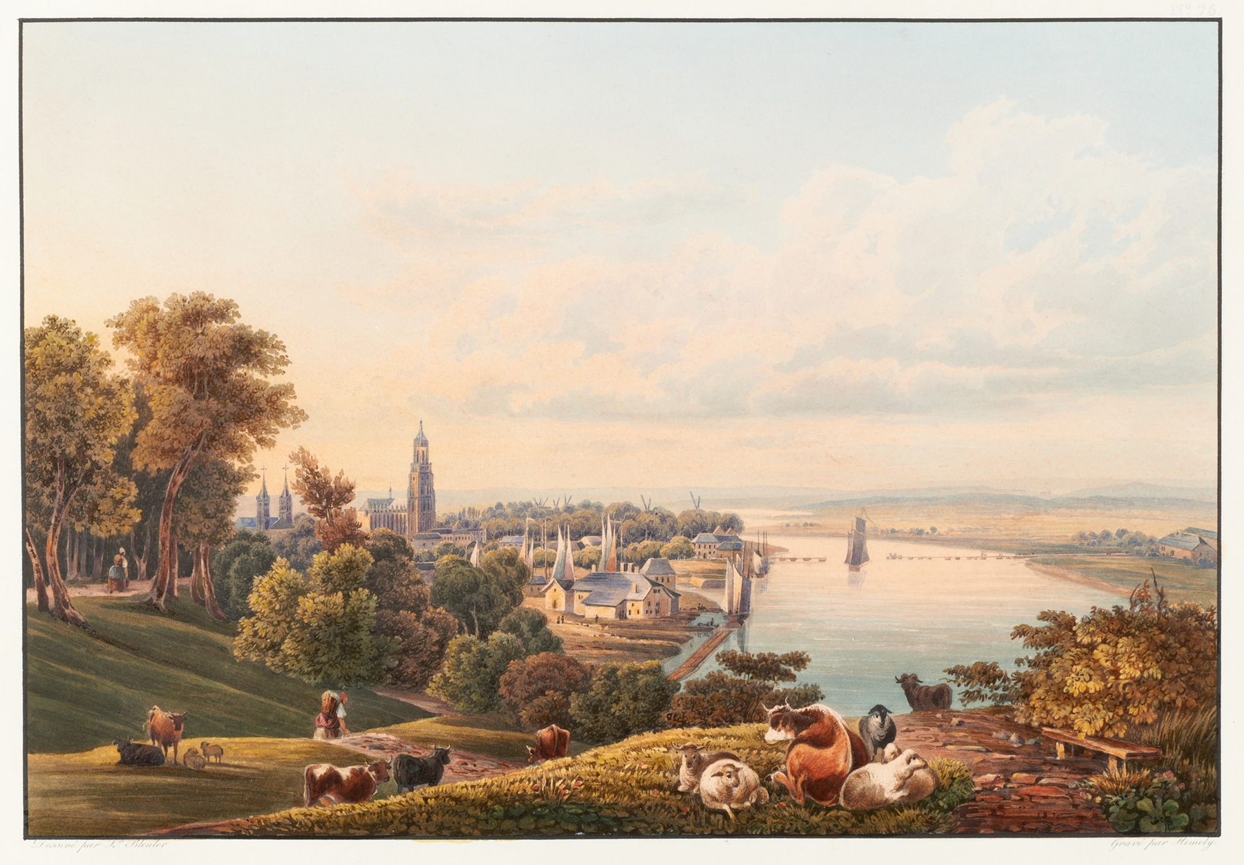 Vue de la ville d’Arnheim, oil on canvas by Johann Ludwig Bleuler, depicting a tranquil city landscape.