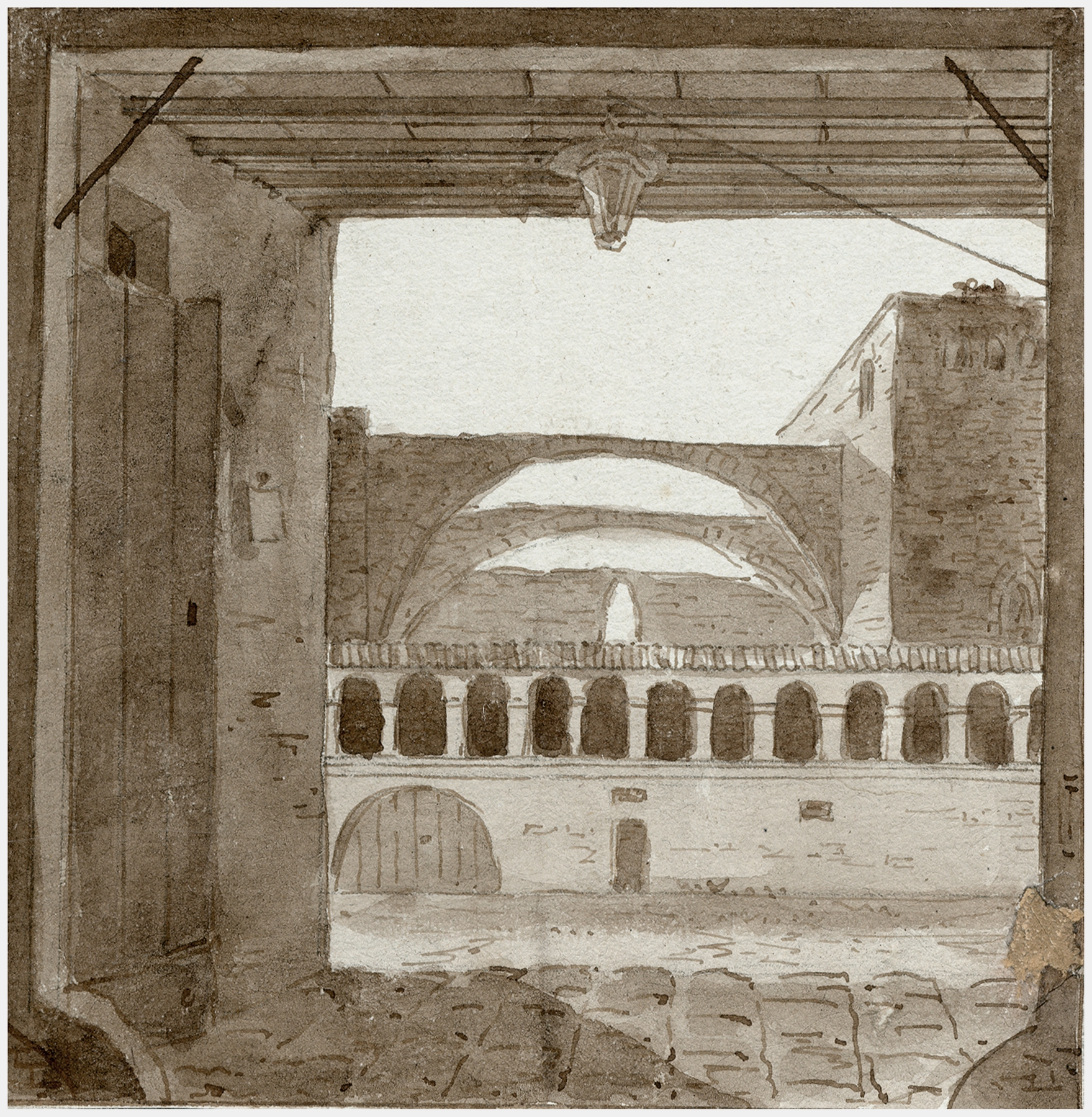 Oil painting by Otto Howen depicting ruins of a monastery in Barcelona