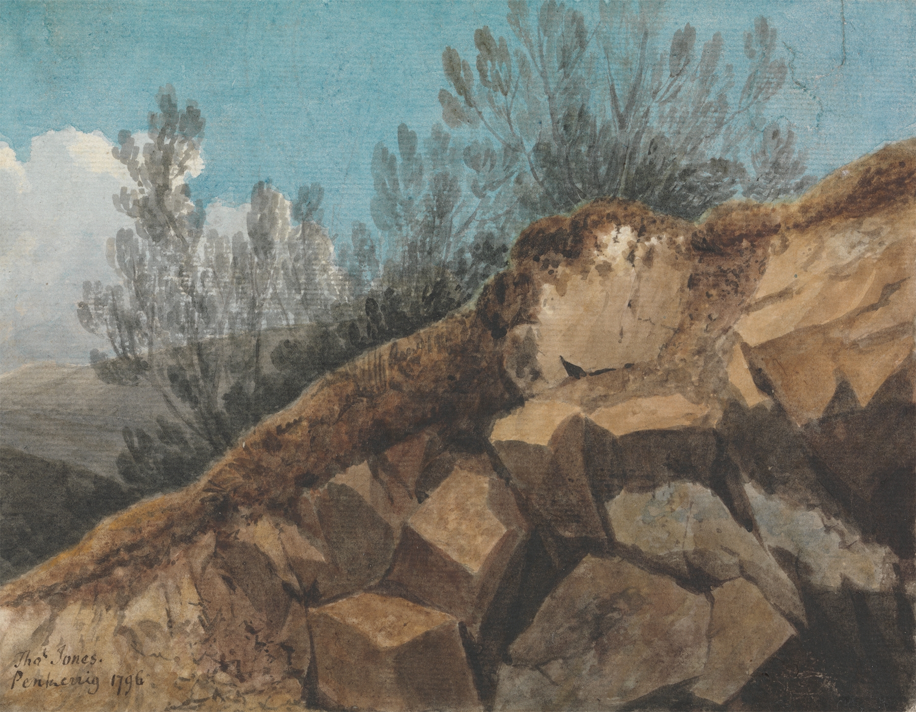 Study of Rocks, near Pencerrig, Wales, by Thomas Jones, public domain