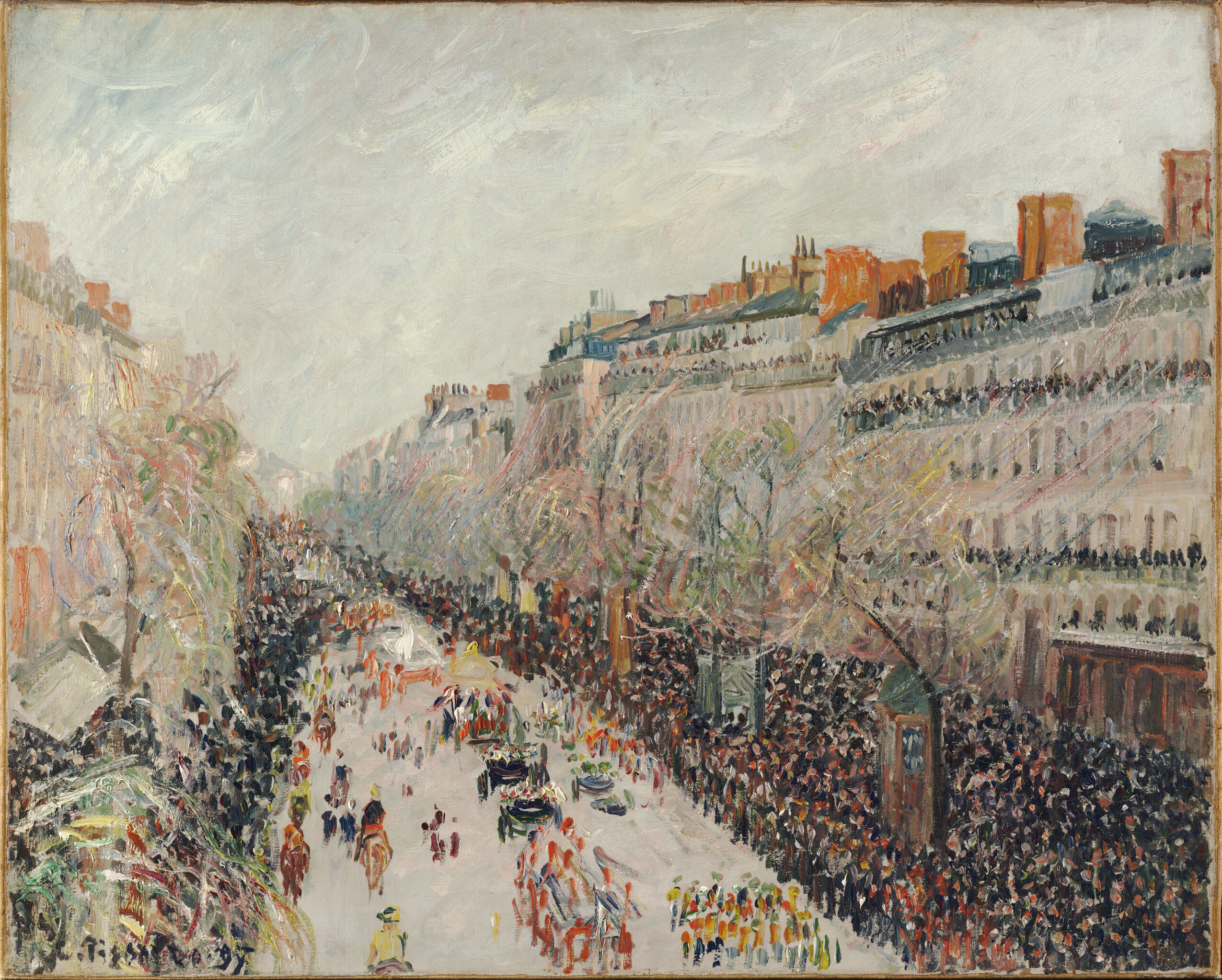 Mardi Gras on the Boulevards, by Camille Pissarro, public domain