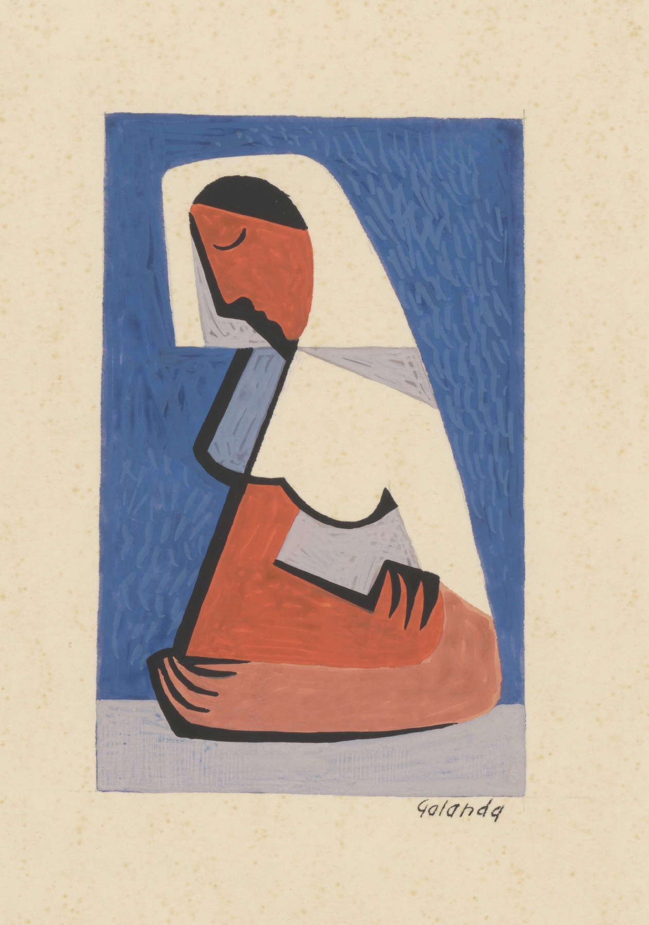 Portrait of a girl at a table, oil painting by Mikuláš Galanda