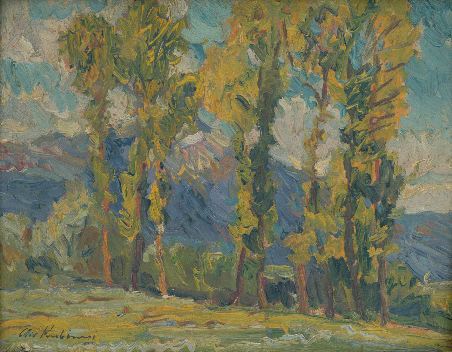Study of Landscape by Alexander Kubínyi, oil on canvas depicting a vibrant natural scene
