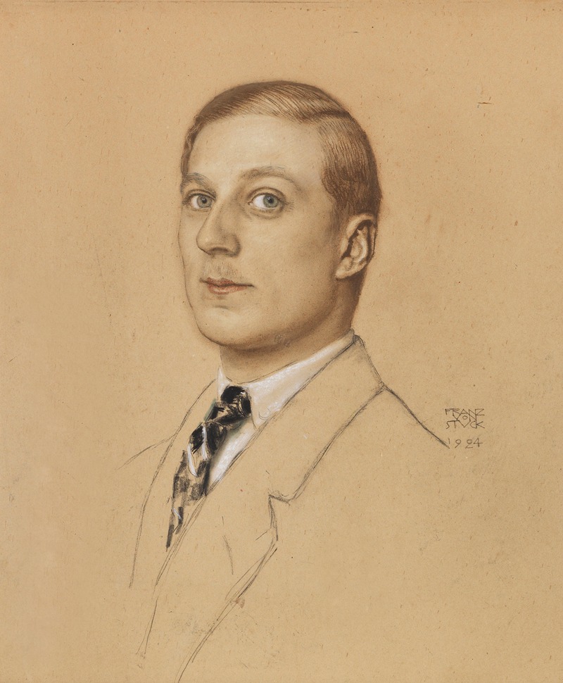 Franz von Stuck's painting 'Porträt Adrian Lukas Müller' captures a striking portrait of a man.