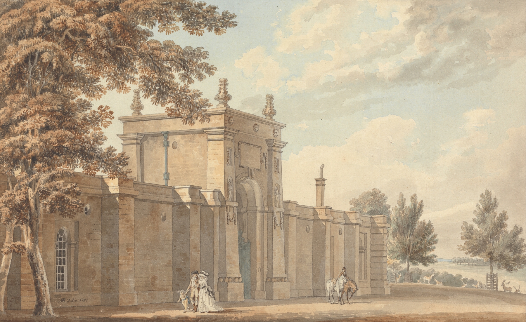 The Gate at Blenheim, by Michael Angelo Rooker, public domain