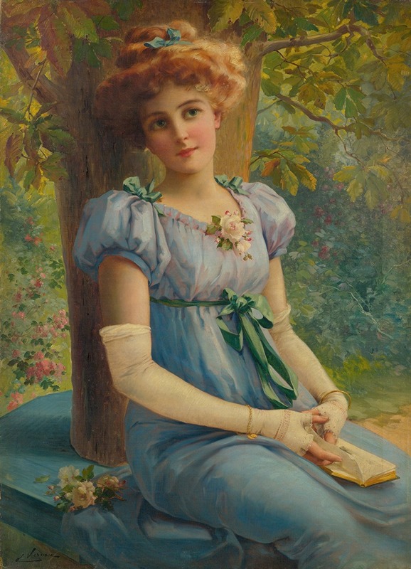A captivating portrait by Emile Vernon showcasing a young woman with a sweet expression.
