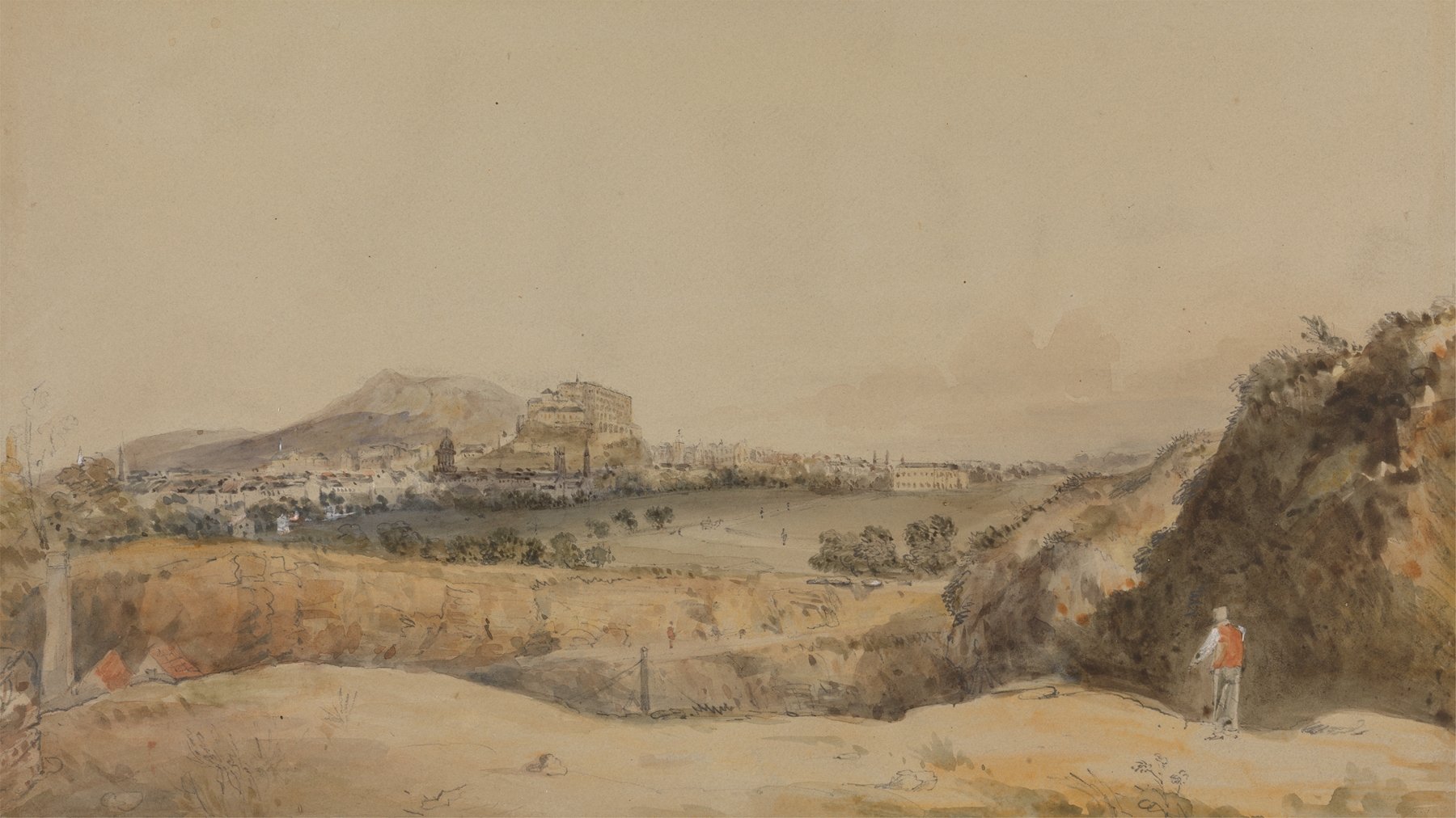 A View of Edinburgh by Alexander Nasmyth, landscape featuring greenery and architecture, medium unknown.