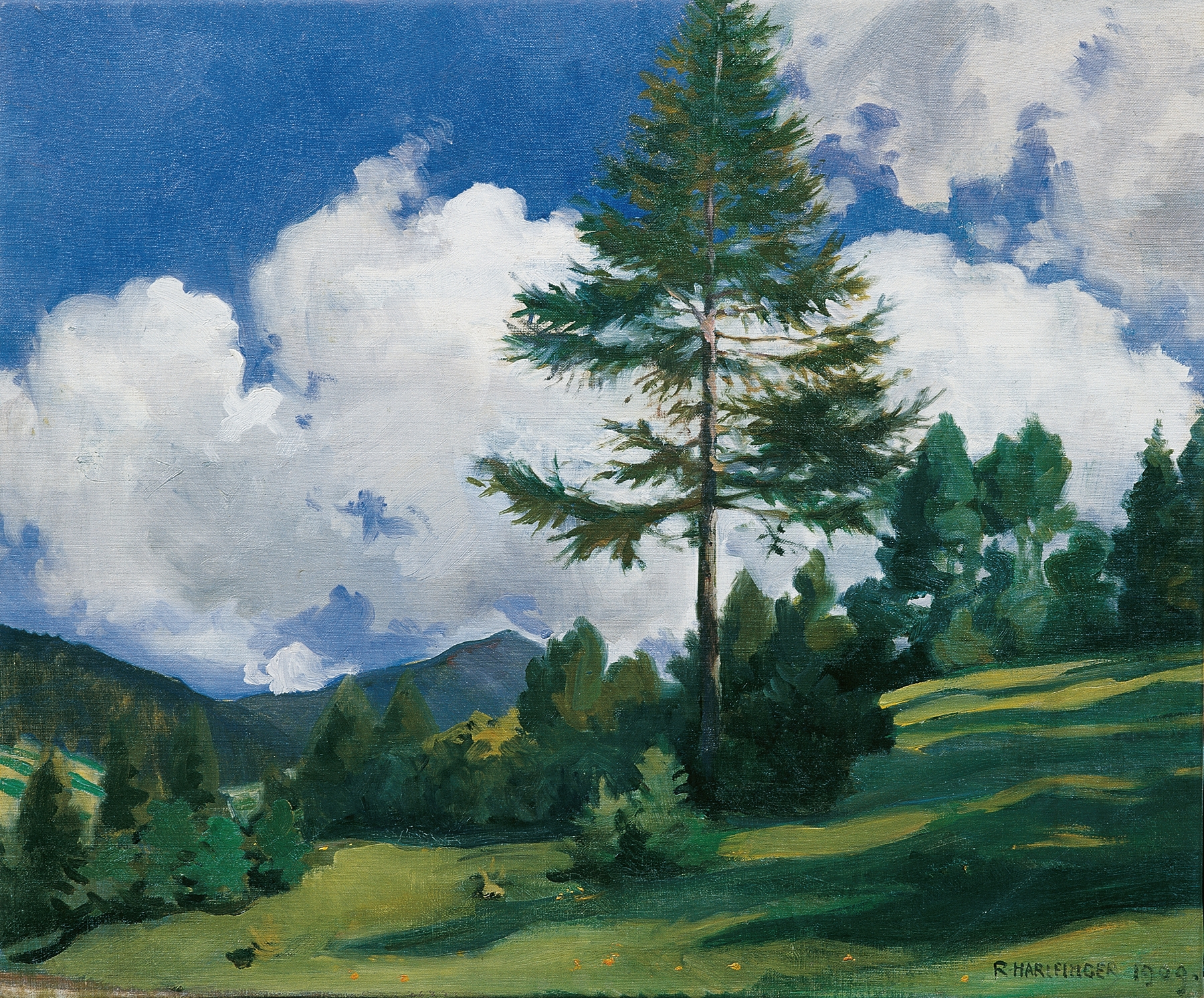 Landscape oil painting by Richard Harlfinger featuring swirling hues of nature