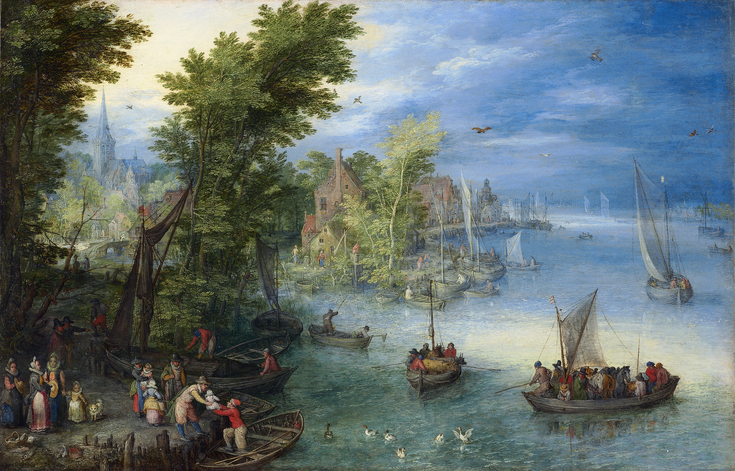 River Landscape, by Jan Brueghel the Elder, public domain