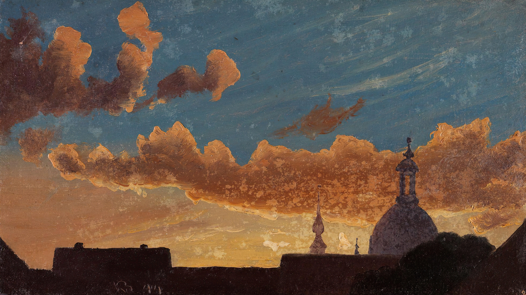 Evening Sky over Dresden by Knud Baade, oil painting depicting a vibrant sky.