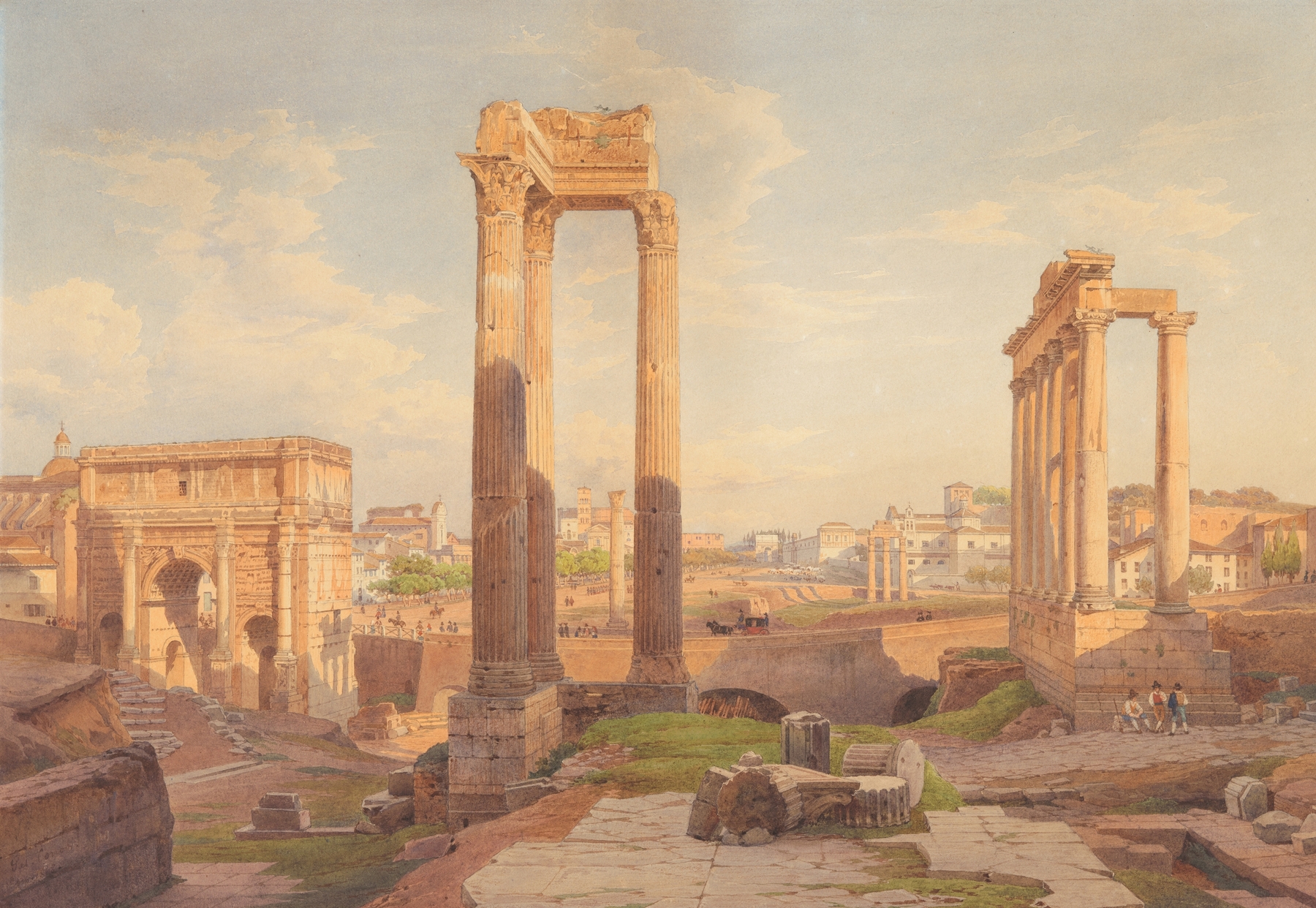 Forum Romanum by Hermann David Salomon Corrodi, oil on canvas depicting ancient ruins and light interplay.