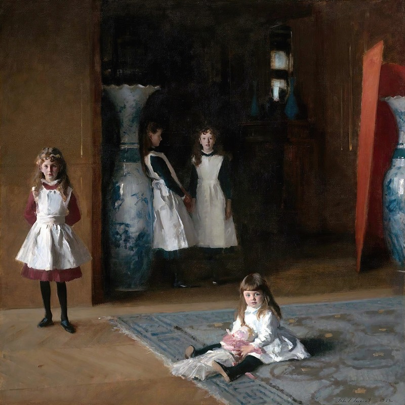 This painting features four young girls in a domestic setting.