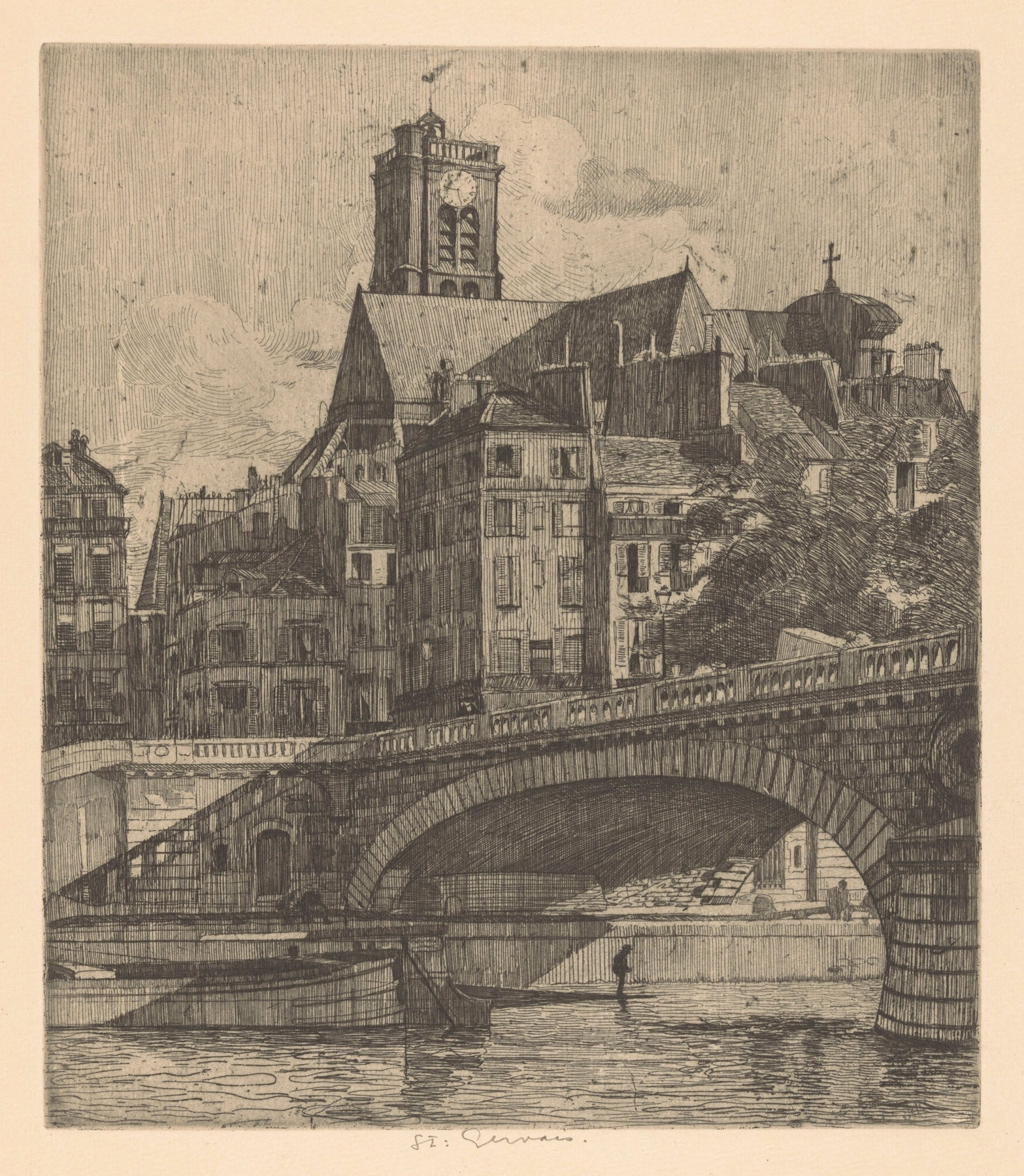 Realism artwork by Martin Monnickendam depicting Saint-Gervais church with light and shadow
