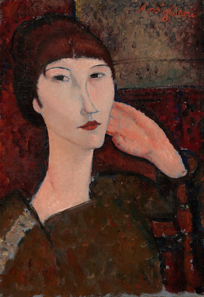 Amedeo Modigliani's painting 'Adrienne (Woman with Bangs)' captures a woman with distinct features.