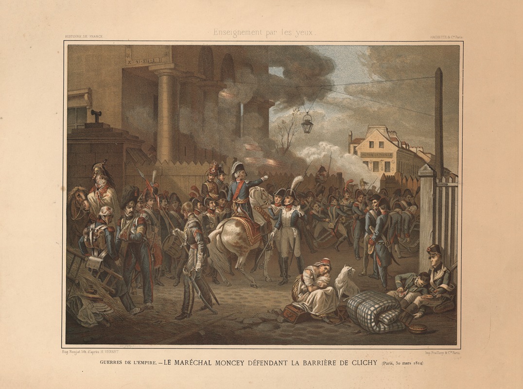 Horace Vernet's painting depicts Marshal Moncey defending Clichy during the 1814 wars.