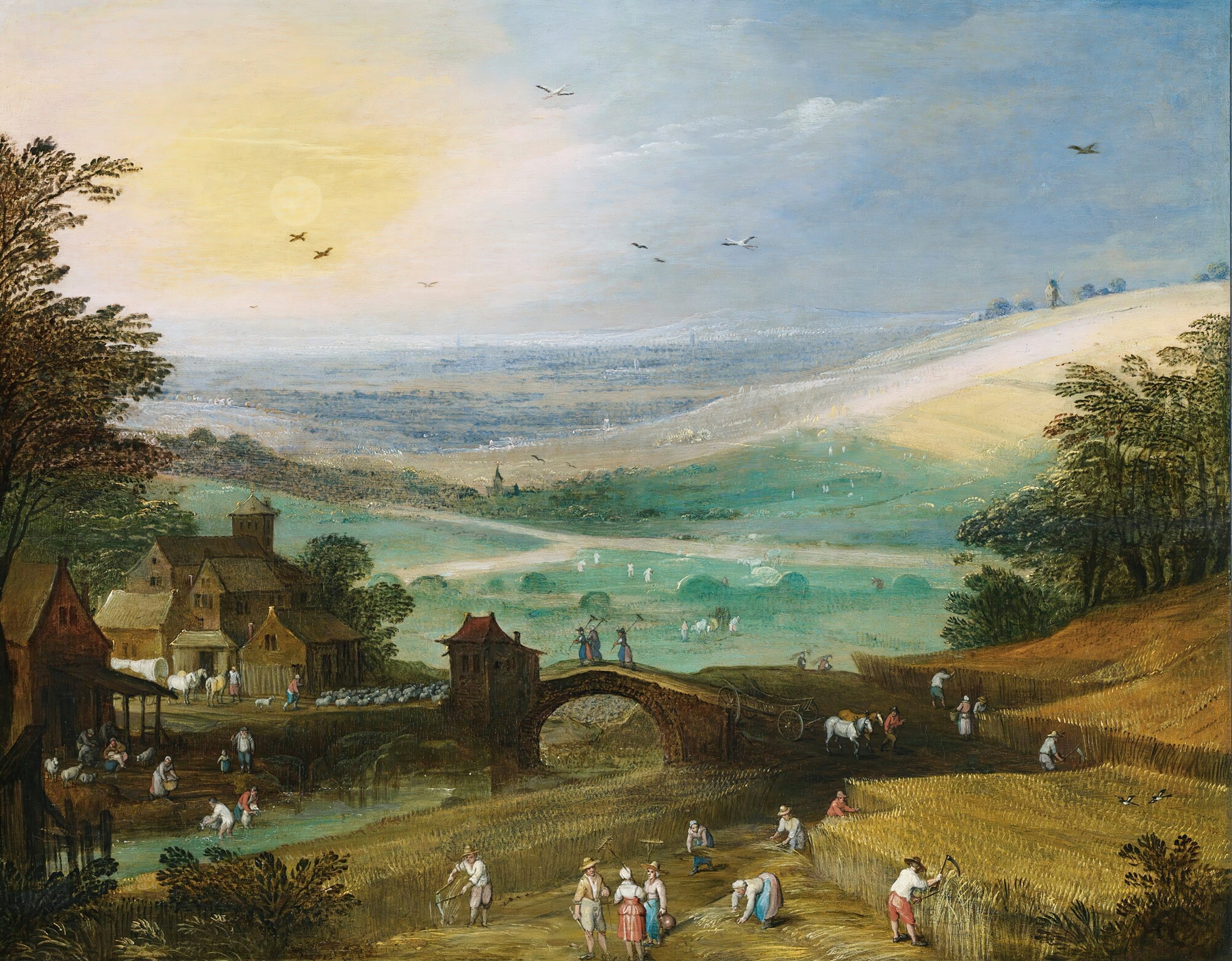 A Summer Landscape With Figures Bringing In The Harvest, by Joos de Momper, public domain