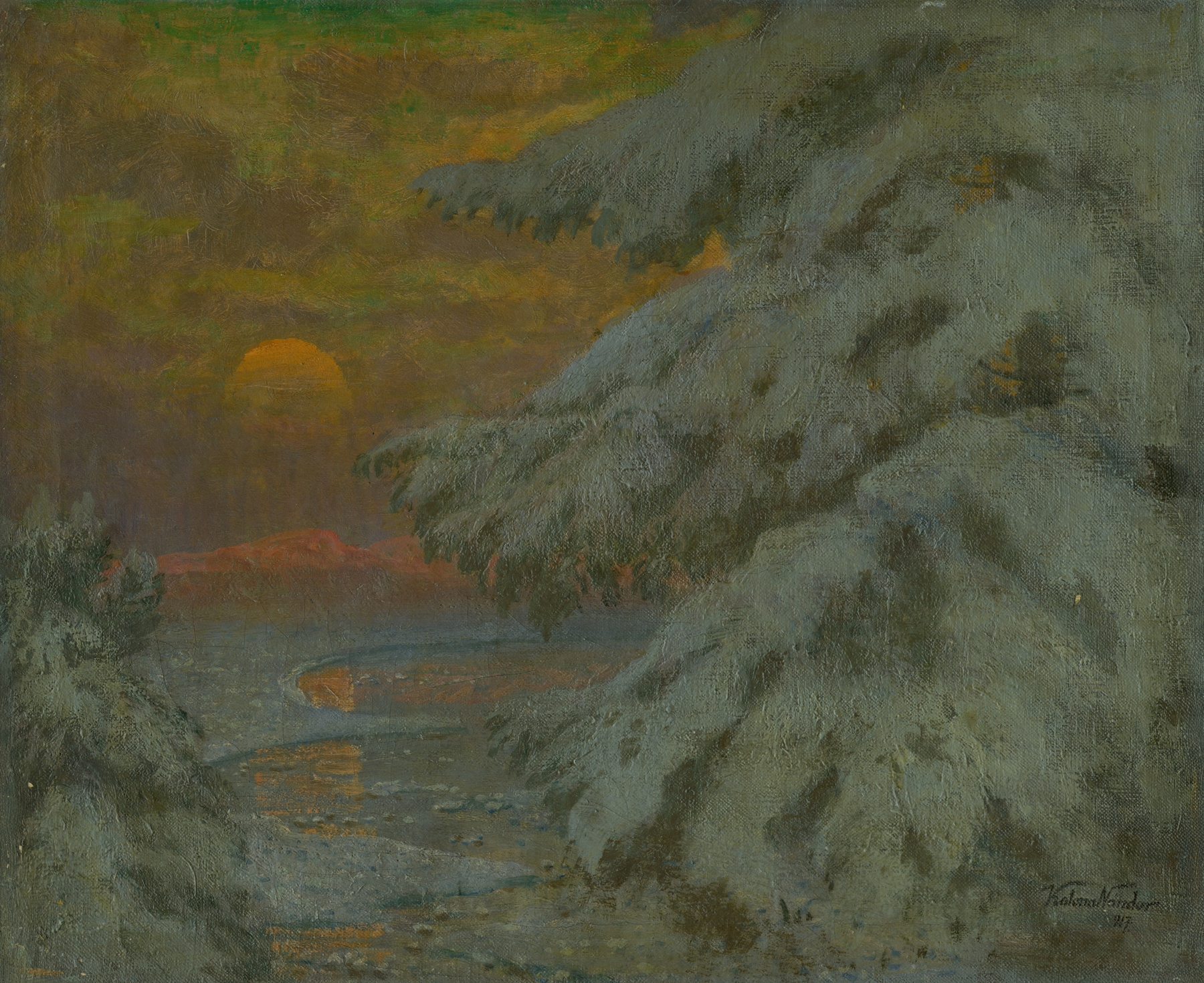 Sunset in Winter by Ferdinand Katona, expressionism, landscape