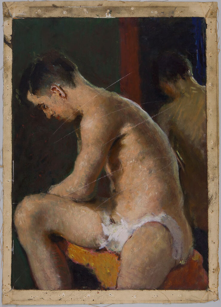 Portrait of a young man gazing into a mirror, oil on canvas by Denman Waldo Ross