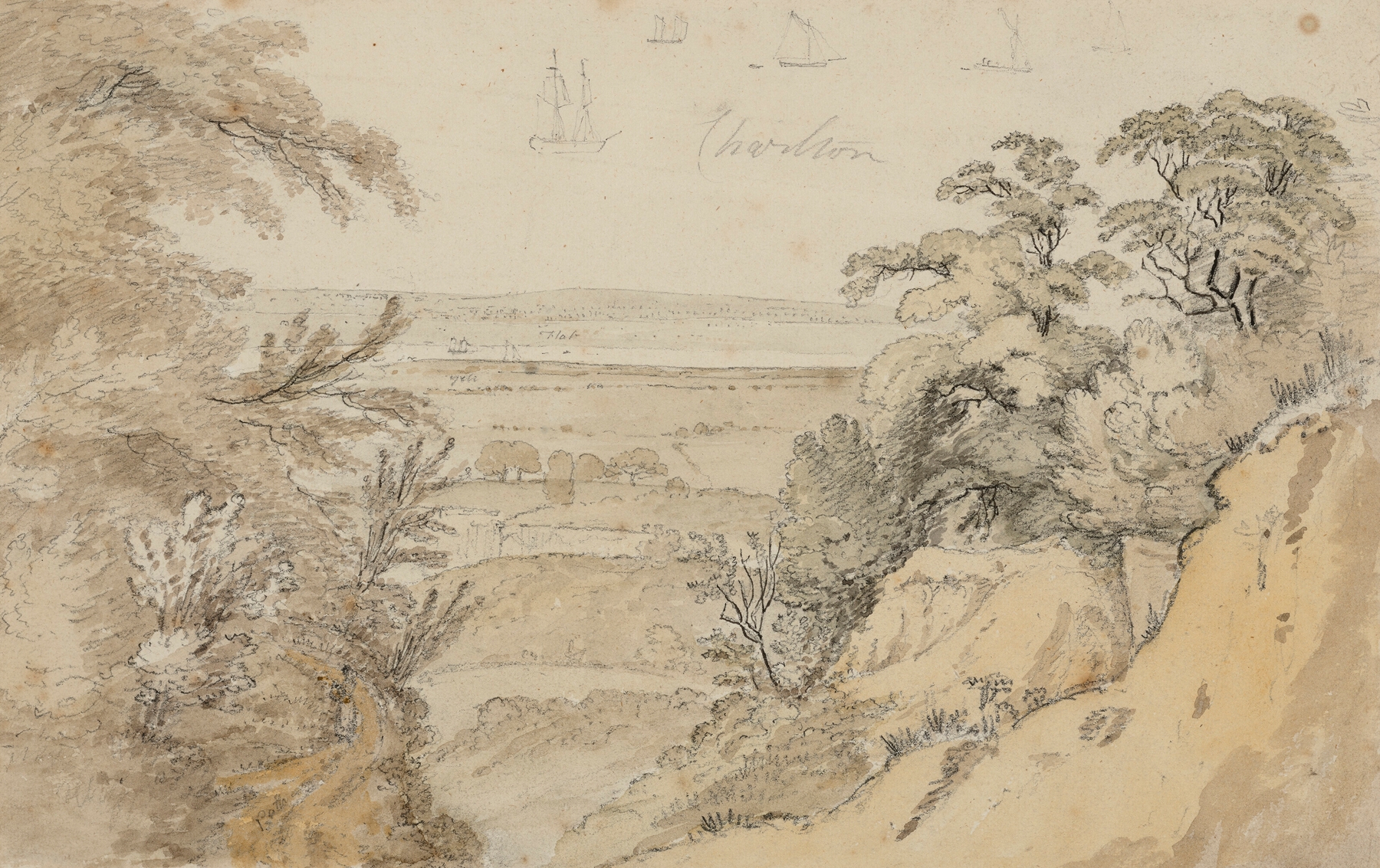 An estuary view with shipping studies, oil on canvas by William Day