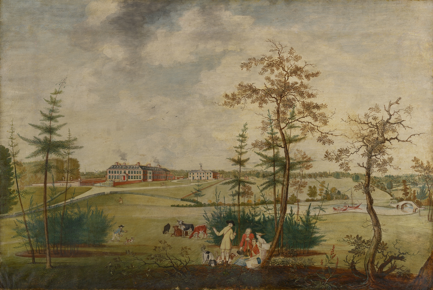 Landscape featuring a country house and trees by Thomas Robins the elder, oil painting
