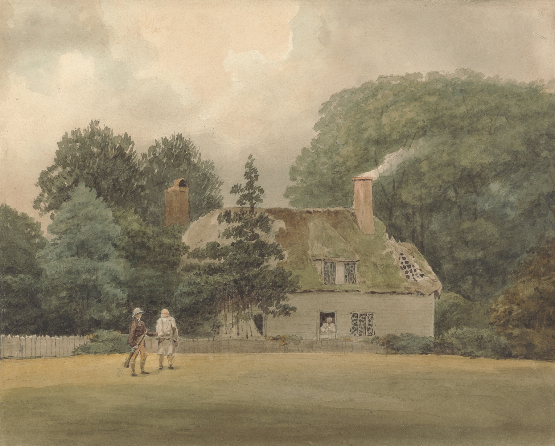 Cottage surrounded by greenery, oil painting by Samuel Davis