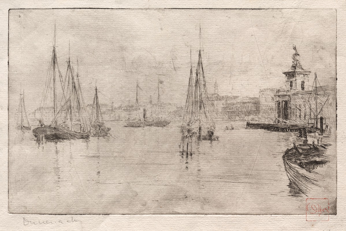 A painting by Frank Duveneck depicting a maritime scene.