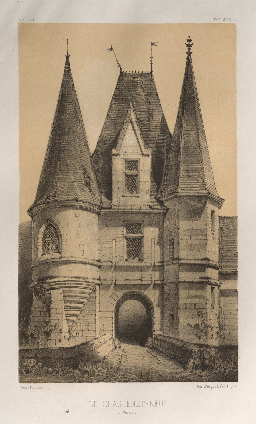 Le Chastelet-Neuf (Corrèze) by Victor Petit, depicting crumbling stonework in an oil painting.