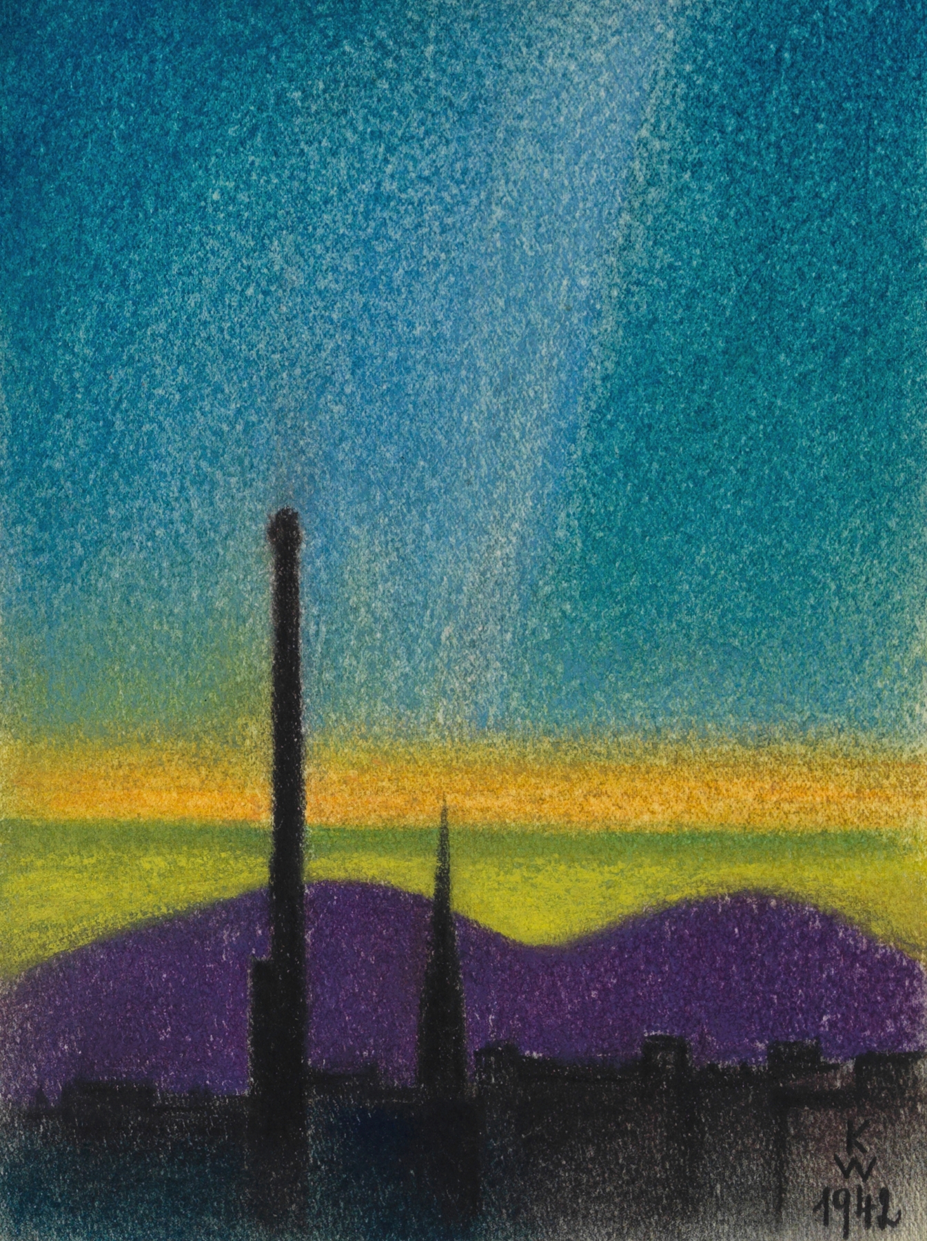 Abendlandschaft Wien by Karl Wiener, expressionism, depicting a sunset over a cityscape