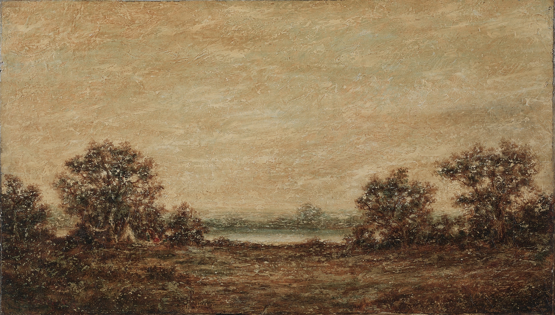 Landscape with golden light by Ralph Albert Blakelock, oil painting