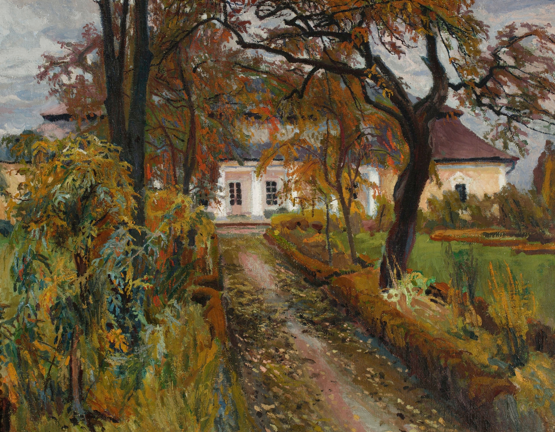 Manor house in autumn, by Stanisław Kamocki, public domain