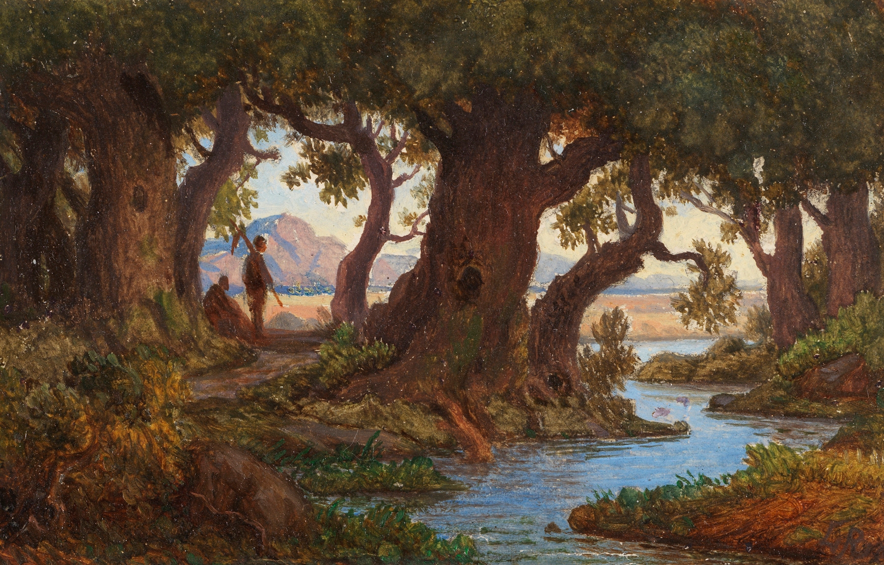 Italienische Flusslandschaft by Adrian Ludwig Richter, oil painting depicting a serene river landscape.